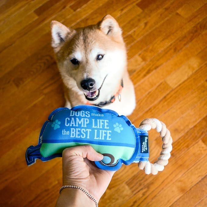 Pavilion - Camp Life - 10.5" Camper RV Tent Camping Puppy Dog Toy with Rope Handle K-9 Furry Companion Present