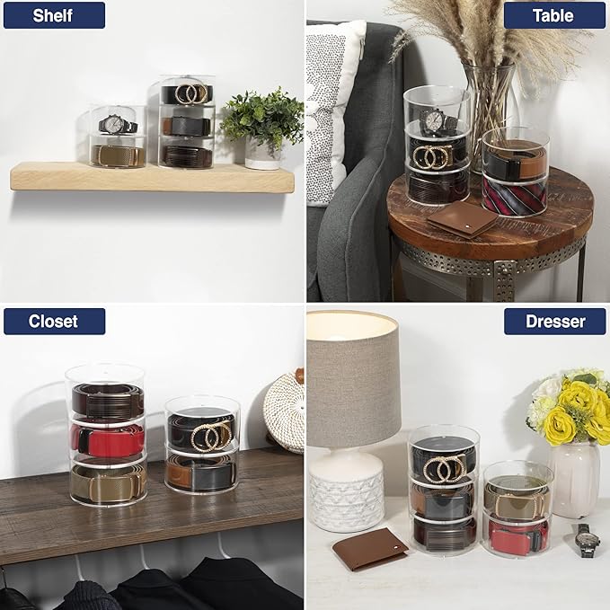 Acrylic Belt Organizer, 5 Layer Belt Holder for Closet or Drawer, Display for Men’s and Women’s Belts, Jewelry, and Watches