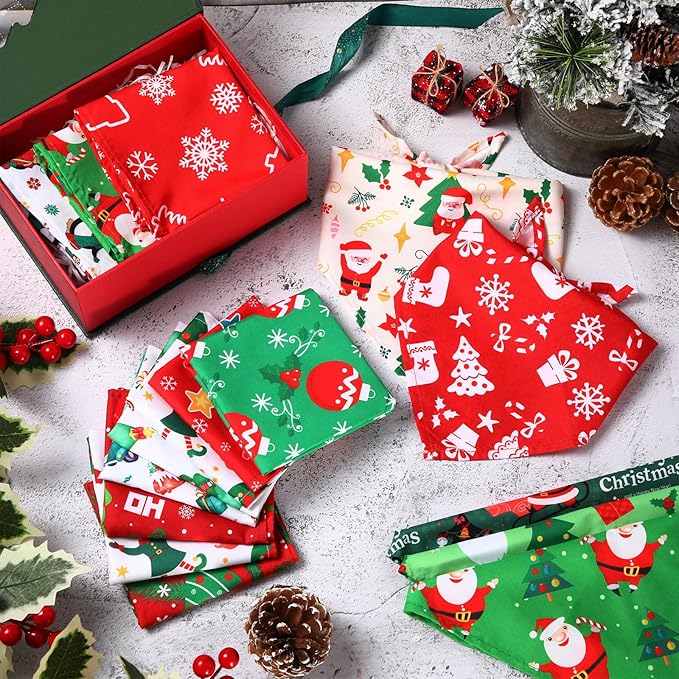 Abbylike 200 Pcs Christmas Dog Bandanas Bulk Xmas Red and Green Bandanas for Dogs Triangle Kerchief Bibs Scarf Set for Pet Christmas Costume Photo Props Accessories Pet Shops Groomer, 25 Styles