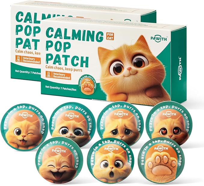 Calming Pop Patch for Cat Travel – Pheromone Diffuser for Cats Reduces Anxiety & Stress-Related Behaviors in Cats & Kittens, Long-Lasting, No Electricity Needed, More Convenient Than Sprays