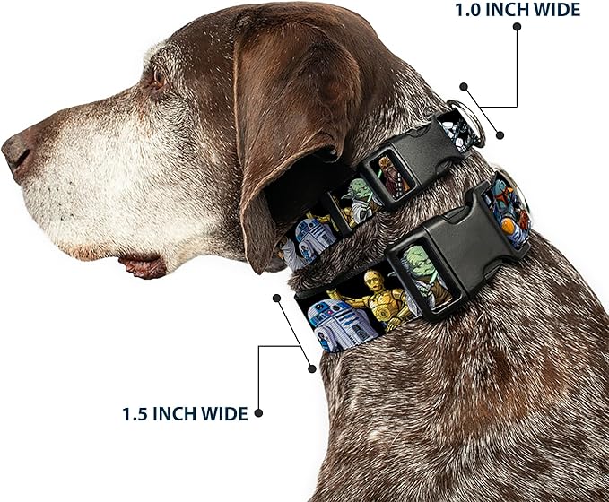 Star Wars Pet Collar, Dog Collar Plastic Buckle, Star Wars Classic Character Poses Black, 11 to 16.5 Inches 1.0 Inch Wide