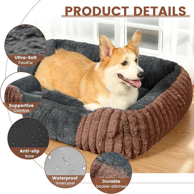 Dog Beds for Extra Large Dogs 39x32 Inch, Comfort-Sided Orthopedic XL Dog Bed Couch with Breathable Shredded Memory Foam, Faux Rabbit Fur Pet Bed, Non-Detachable, Non-Slip, Machine Washable