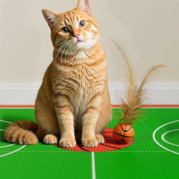 Cat Scratching Board - Basketball Sports Field Design with Elastic Ball, Hide-and-Seek Holes, and Interactive Play Box for Indoor Cats