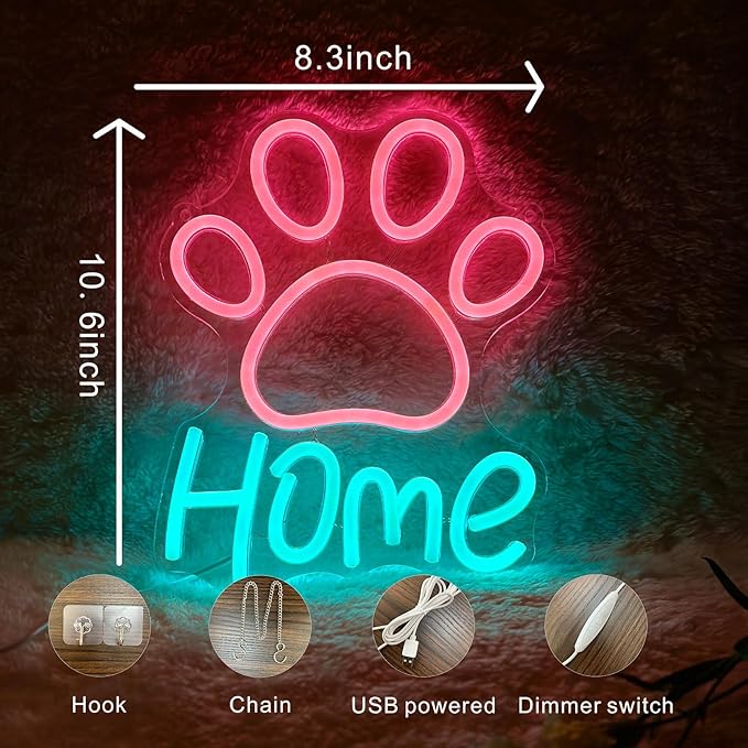 Pet Neon Sign - USB Powered Dog Crate Accessories, 9-Level Dimming Dog Gifts Cat Gifts LED Night Light for Pet House Puppy Supplies