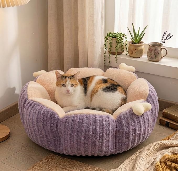 Cat Cave Bed for Indoor Cats - Calming Plush Cat Bed, Washable Anti-Slip Cat Nest, Cozy Kitten Bed 18 Inch for Cats up to 15 lbs