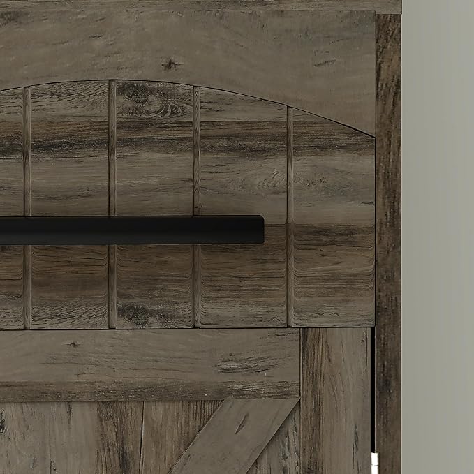 HOMCOM Tall Bathroom Storage Cabinet, Farmhouse Narrow Bathroom Storage Cabinet with Recessed Drawer and Barn Door, Linen Cabinet, Weathered Gray Oak