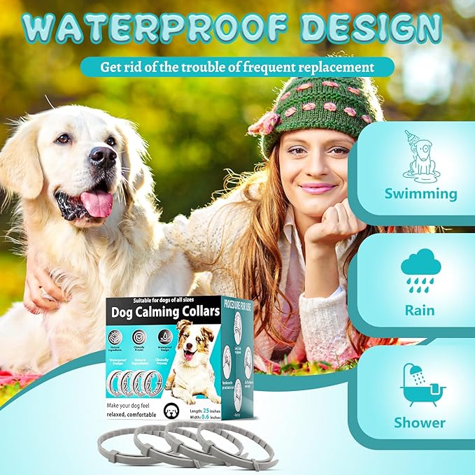 Calming Collars for Dogs, 4 Packs Dog Calming Collar Contains Long Lasting Pheromone for 60 Days, Separation/Stress/Anxiety Relief for Dogs, Adjustable for Small Medium Large Dog (Grey)