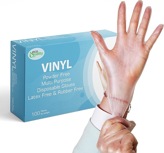 EcoQuality Disposable Vinyl Exam Gloves, Disposable Latex Free Medical Gloves, Non-Sterile, Food Safe, Powder Free, Cleaning, Cooking (1000, Medium)