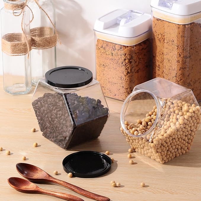 Bokon 36 Pcs Hexagon Shaped Jars with Lids Plastic Cookie Container 30 oz Clear Wide Mouth Candy Storage Jar for Cookies, Candy, Snacks, Paper Stars, Detergent Pods, Gifts and Storage