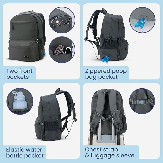 Dog Travel Bag for Supplies - Complete Doggy Diaper Bag Backpack - Ideal Gift for Dog Lovers, Doggy Moms & Dads for Christmas - Laptop Sleeve, 2 BPA-Free Bowls, Food Container, Treat Pouch: Dk Grey