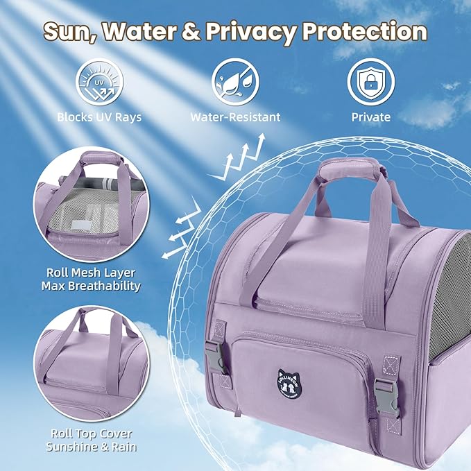Lollimeow Expandable Cat Carrier Backpack for Large Cats - Airline Approved Pet Carrier Backpack for Small Dogs, Hiking & Travel, Waterproof with Breathable Mesh, 14lbs Capacity (Lavender, Standard)
