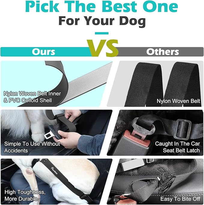 Pawaboo Dog Car Seatbelt, Universal Pet Safety Belt, Chew-Proof Dog Car Restraint with Adjustable Strap, Nylon Woven Belt & PVC Shell Dog Seatbelt Harness, Dog Leash with 360° Hook, 32 in, Black