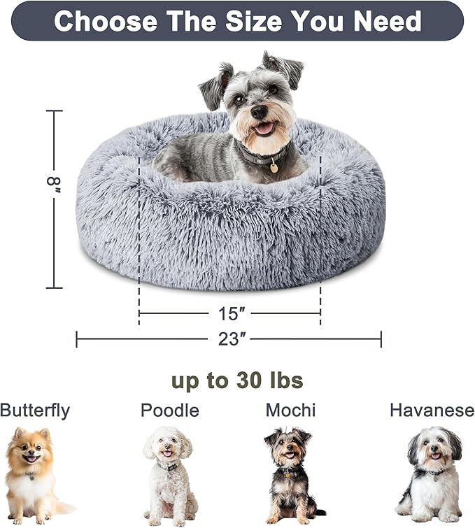 ELSKER&HOME Calming Dog & Cat Bed - Donut Washable Warming Soft Round 23 inch Dog Bed for Small Dogs, Anti-Anxiety Fluffy Plush Cushion Fits up to 25 lbs Pets, Gradient Blue