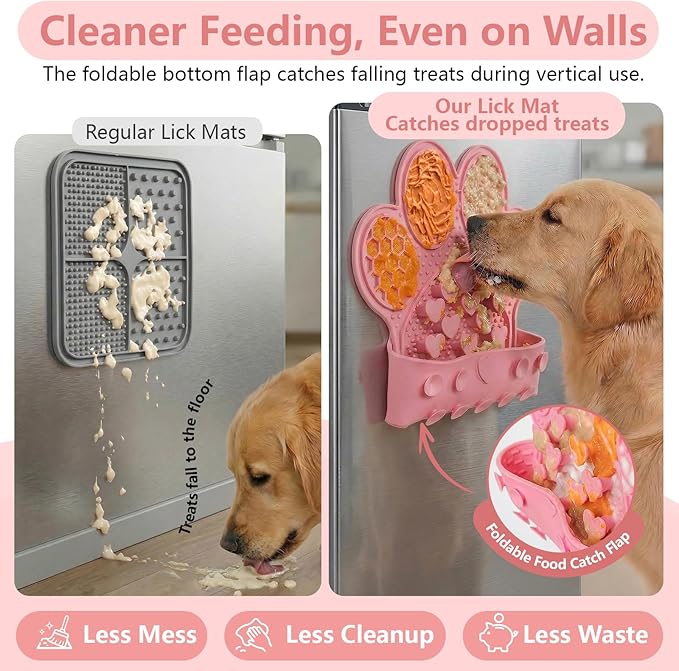 Licking Mat for Dogs & Cats, Slow Feeder Lick Pat, Anxiety Relief Dog Feeding Mat for Butter Yogurt Peanut, Pink