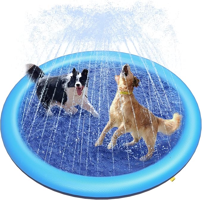 Peteast Dog Splash Pad 59" Anti-Slip Dog Pools for Large Dogs 0.58 mm Thick Dog Sprinkler Water Toy