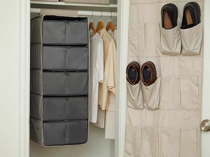 Covermates Keepsakes Hanging Closet Organizer Set - Heavy Duty Material, Sturdy Interior Shelves, Includes Trays with Dividers - Closet Storage, Beige Heather