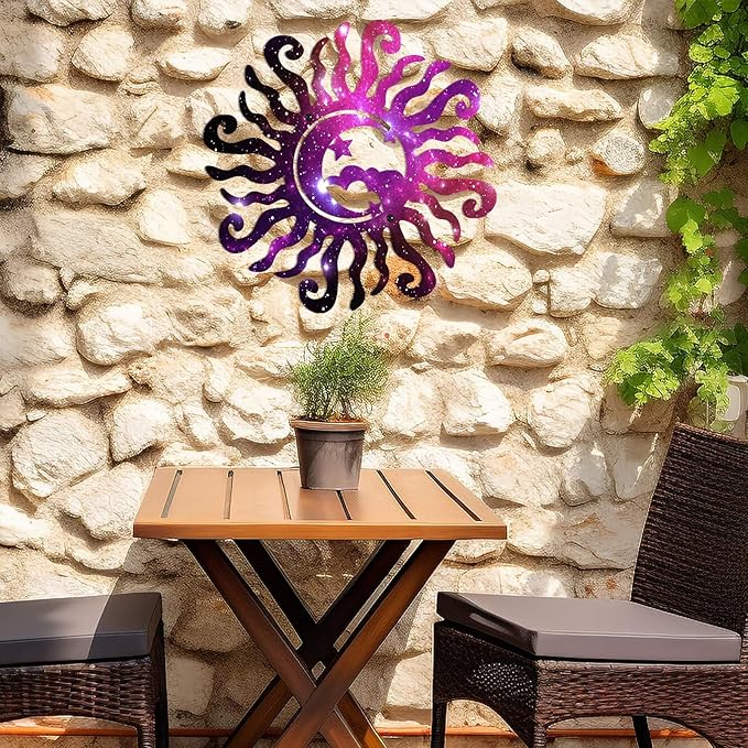 KOYILTD Unique Sun Metal Wall Art Outdoor Decor or Indoor Decor Multicolor and Rust Proof Wall Sculpture Farmhouse Metal Decorative Wall Art for Bedroom Living Room Garden Patio Pool (12 in, Sun C)