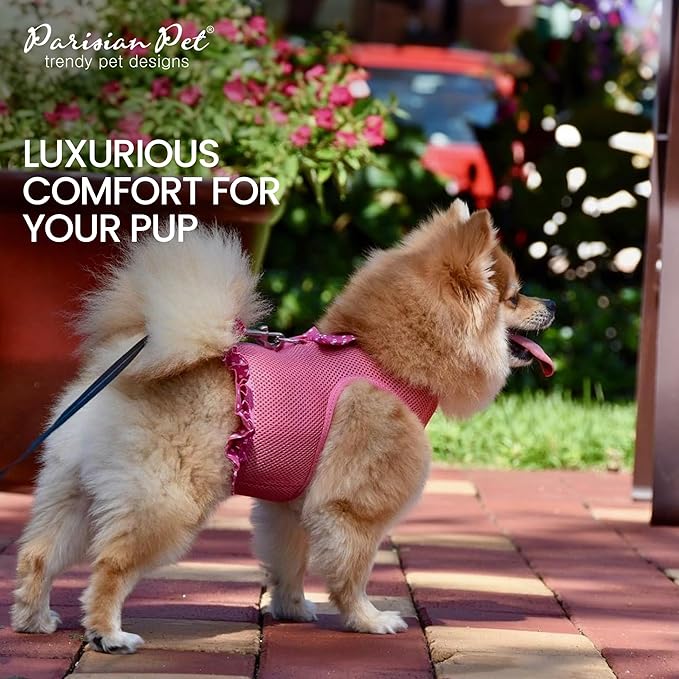 Parisian Pet Step in Dog Harness - 100% Mesh Fabric Pink Girl Dog Harnesses - Soft Fully Padded, No Pull Dog Vest Harness Dress - Puppy Harness - Dog Harness Small Sized Dog - S