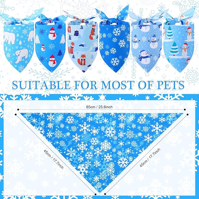 Abbylike 200 Pcs Winter Dog Bandanas Bulk Blue Snowflake Bandanas for Dogs Triangle Kerchief Bibs Scarf Set for Pet Christmas Xmas Winter Costume Photo Props Accessories Pet Shops Grooming, 25 Styles