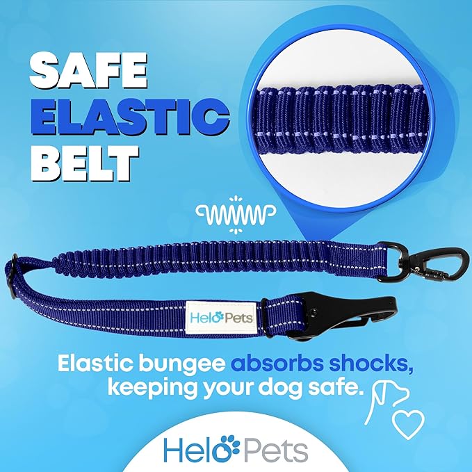 Dog Car Seat Belt 3-in-1 Adjustable Safety Seatbelt for Dogs in Car – Durable Extra Thick Nylon Webbing Bungee with Hook & Buckle Latch, Reflective Dog Harness (Blue).