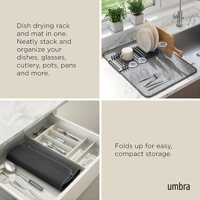 Umbra 330720-149 UDRY Drying Rack and Microfiber Dish Mat, 24 x 18 Charcoal