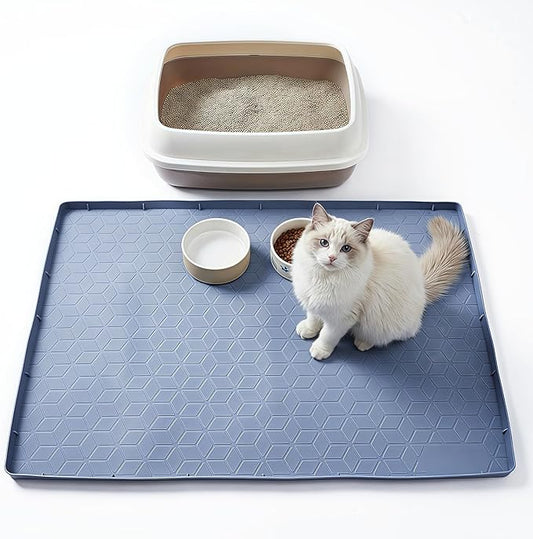 Silicone Cat Litter Mat for Litter Box, 31" x 22" Large Leak-Proof Tray, Scatter Control for Cat Litter, Soft Durable Material, Waterproof & Easy Clean Mat for Indoor Cats, Gray
