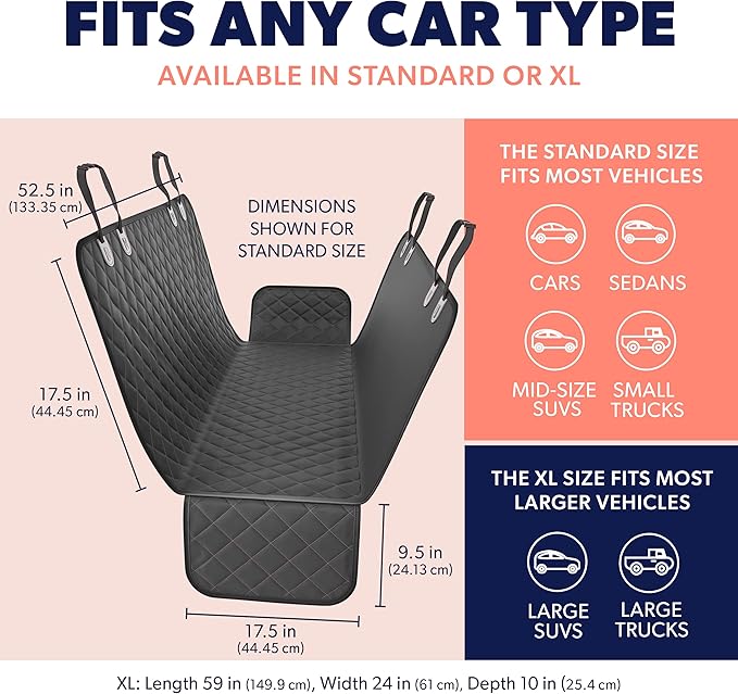 Active Pets Blue XL Dog Car Hammock Back Seat Cover, Waterproof Backseat Cover Protector for Truck Bench Rear of Sedans or SUVs, Essential Pet Supplies Vacuum or Wipe Clean, Machine Washable