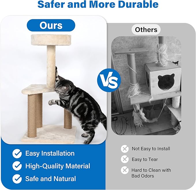 Cat Tree with Sisal Covered Scratching Post, 31.8 Inches Cat Tower with Plush Perchesfor Indoor Cats,15.7 x 31.8 Inches, Furniture Protect，Beige