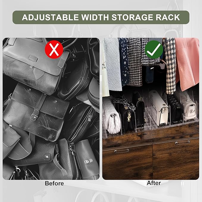 Purse Organizer For Closet,Handbag organizer,2 Pack Acrylic Transparent Purse Storage,Adjustable Purse Storage Organizer Suitable For Bookshelf Dividers,Bedroom Wardrobes,Storage racks, Offices