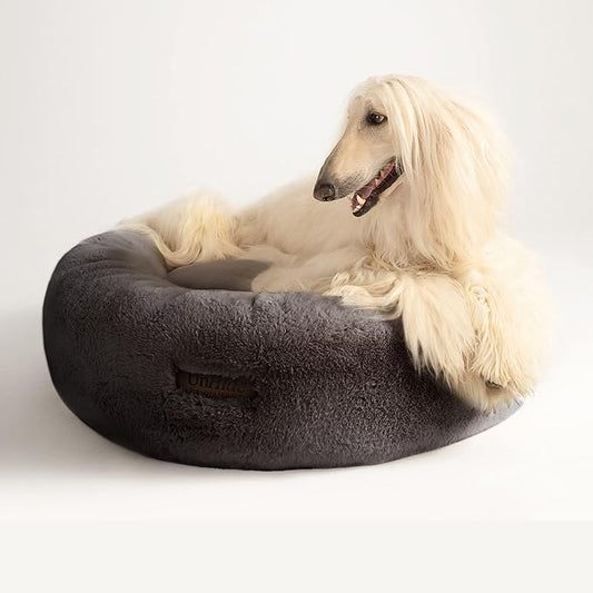 UnHide Floof Pet Bed - XL (40"x14") - Extra Soft Dog Bed - Removable Faux Fur Cover - Machine Washable - Helps Ease Pet Anxiety & Provides The Perfect Sleep, Charcoal Charlie