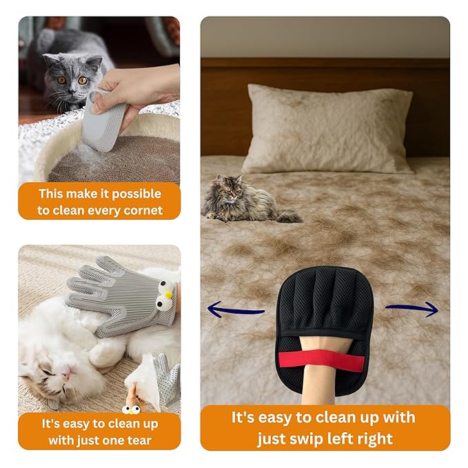 3-in-1 Pet Hair Remover Bundle – Electrostatic Grooming Glove, Multi-Surface Fur Scraper & Large Cleaning Pad for Dogs & Cats – Removes Hair from Carpet, Sofa, Furniture & Car Seats
