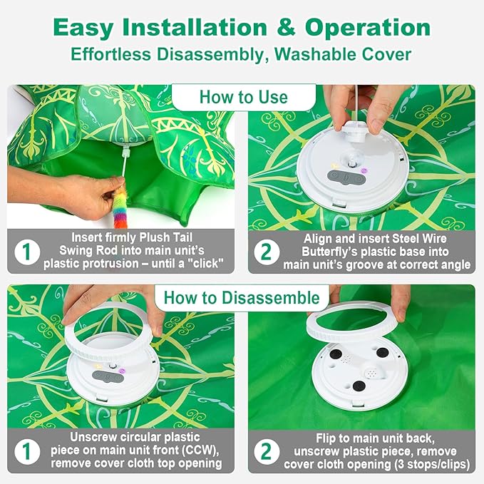 Interactive Hide and Seek Cat Toy with Green Cover + 2 Wire Butterfly Replacements
