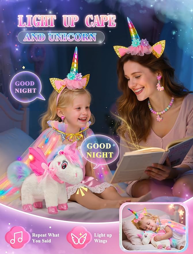 Unicorn Toys for Girls Age 4-6 Unicorns Gifts, Walking Talking Singing Interactive Unicorn with Light up Princess Cape, Remote Control Plush Unicorn Pet Care Toy for Toddler Girl Age 3 4 5 6