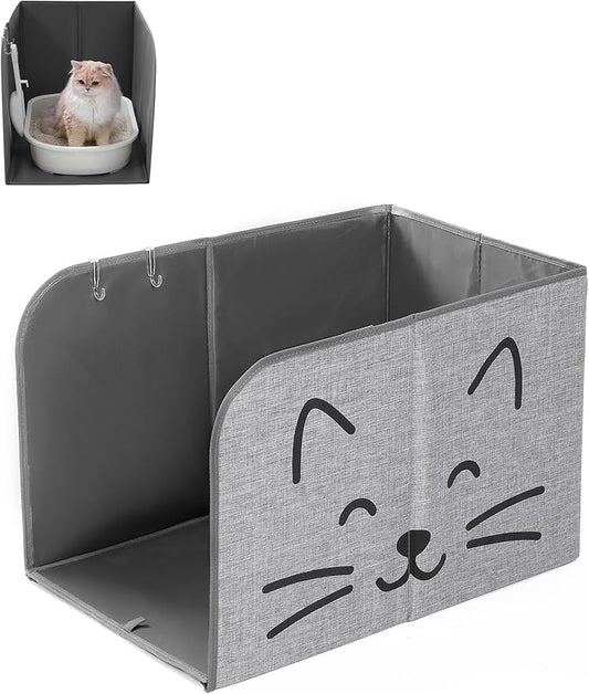 Beveetio Anti-Leakage Cat Litter Box Enclosure Splash Guard, High Side Cat Box Enclosure, Large Pee Shield for Litter Pan with Removable Mat & 2 Scoop Hooks, Easy to Clean, 24"L X 16.14" W X 16.14"H