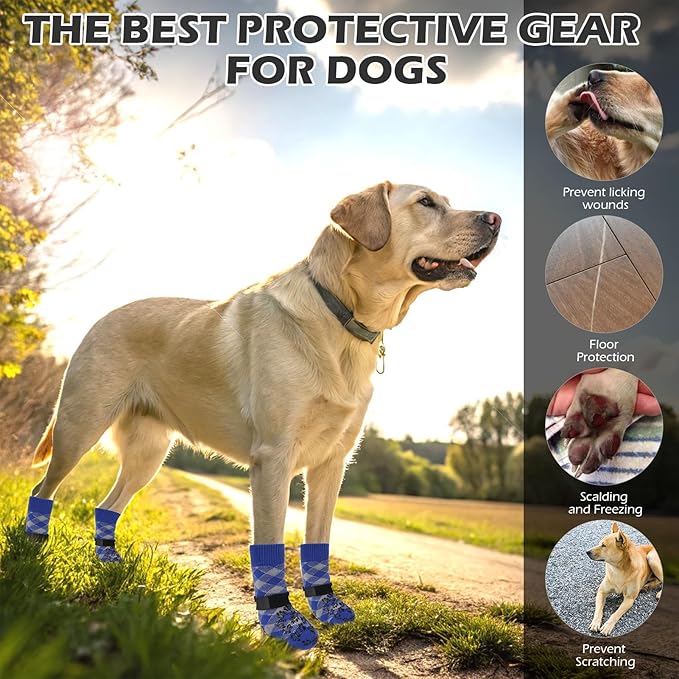 EXPAWLORER Dog Socks for Cold Winter Snow to Prevent Licking Paws, Anti Slip Doggie Booties Grippy Shoes for Hardwood Floors, Boots & Paw Protectors for Small Medium Large Senior Dogs Blue M