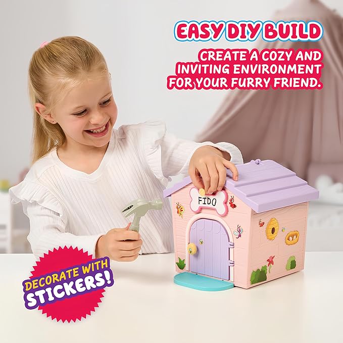 Little Live Pets My Puppy's Home Mini Playset, Pink, Play Dog with Building Dog House Toys, Customizable Puppy Plush Toy for Kids of Ages 5+