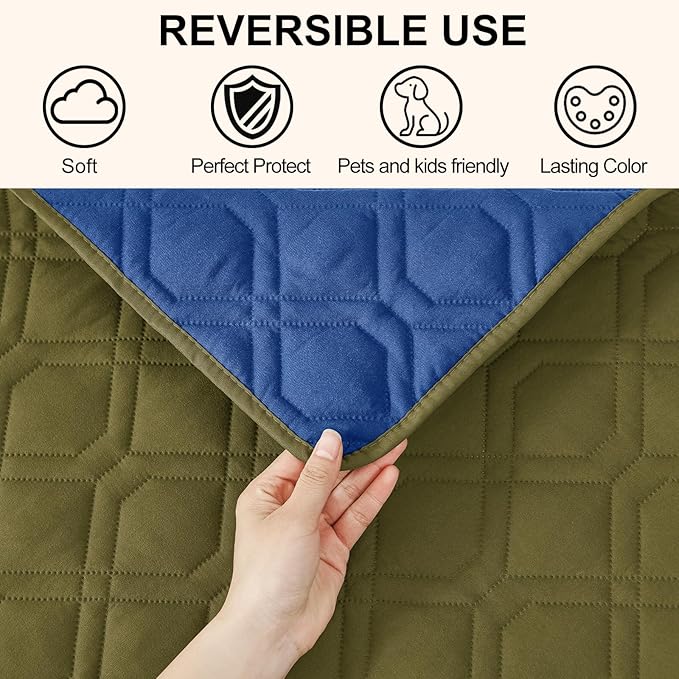 Smiry Waterproof Dog Blanket, 68x82 Inch Soft Pet Bed Cover Reversible, Washable Sofa Couch Furniture Protector for Small Medium Large Dog Puppy Cat, Geometric, Green/Navy