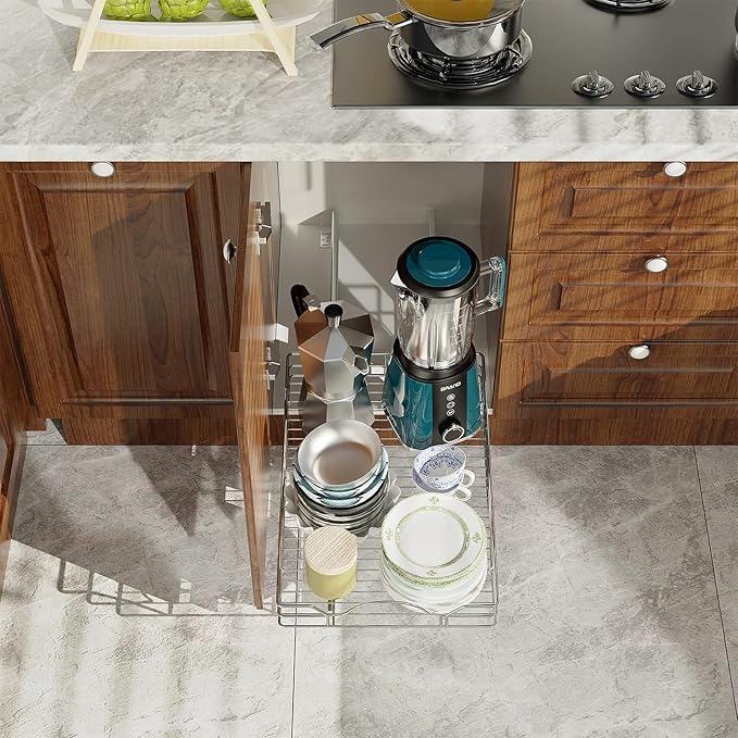 LOVMOR Pull Out Cabinet Organizer and Storage 11½" W x 21½" D, Slide Out Shelves for Kitchen Cabinets