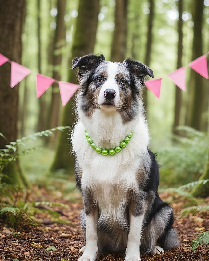 KUDES Chunky Pearl Dog Necklace (Beads 20mm),Elegant Classic Super Big Pearl Collar Necklace Accessories for Medium Large Dogs Occasions and Gatherings (Light Green, M(Neck Girth15.7''-17.5''))