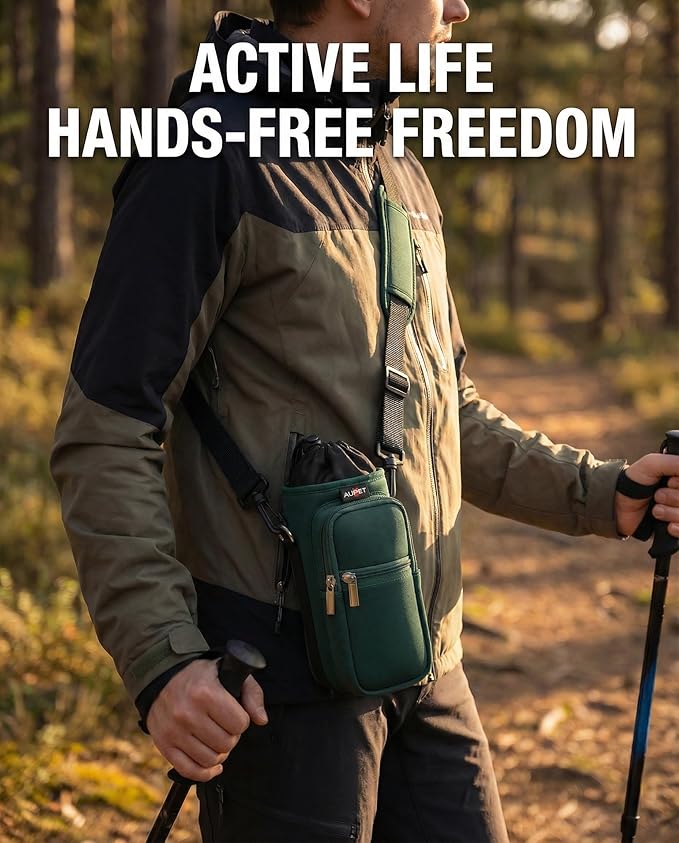 AUPET Water Bottle Sling Bag Sleeve Holder Carrier 25/32/40/64 oz,Insulated Crossbody Water Bottle Case Cover with Strap and Pockets for Men/Women Walking Hiking