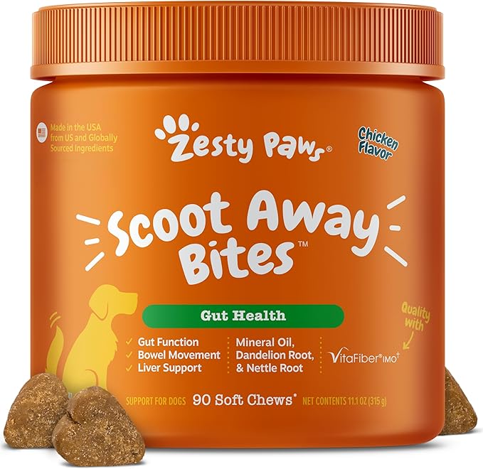 Zesty Paws Scoot Away Soft Chews - Healthy Bowel Function with Bromelain, Vita Fiber for Dogs, & Dandelion Root for Dog Digestive Support and Gut Health - 90 Soft Chews