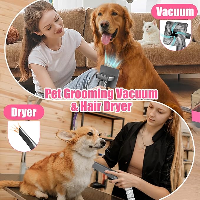 All-in-One Dog Grooming Clippers Kit with Pet Grooming Vacuum & Dog Hair Dryer, 1.8L Dust Cup, 5 Grooming Tools Cats Vacuum for Shedding Grooming