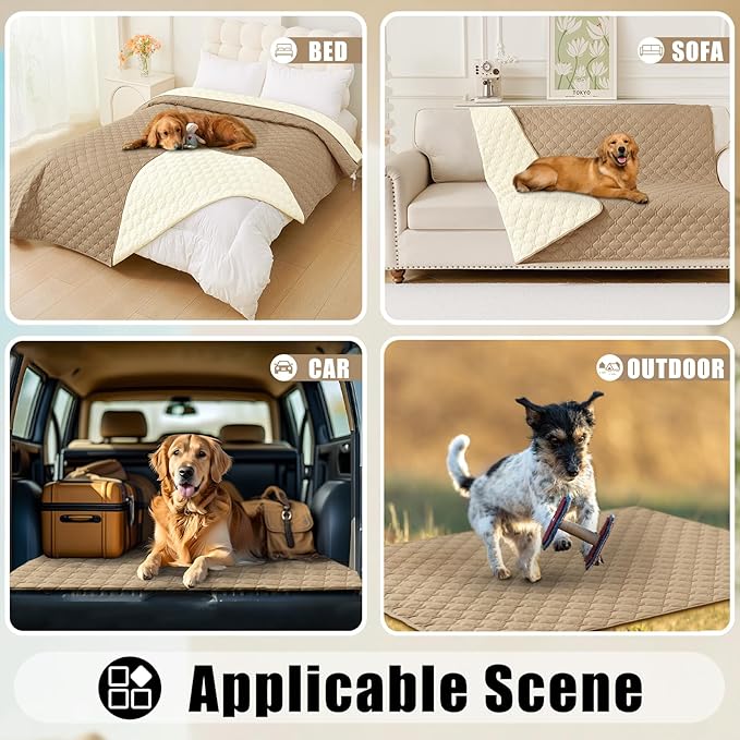 Smiry Waterproof Dog Bed Cover Blanket, Soft Reversible Pet Blanket, Washable Leakproof Cats Dogs Couch Cover for Sofa, Couch, Furniture, Plaid (40x50 Inch, Camel/Beige)