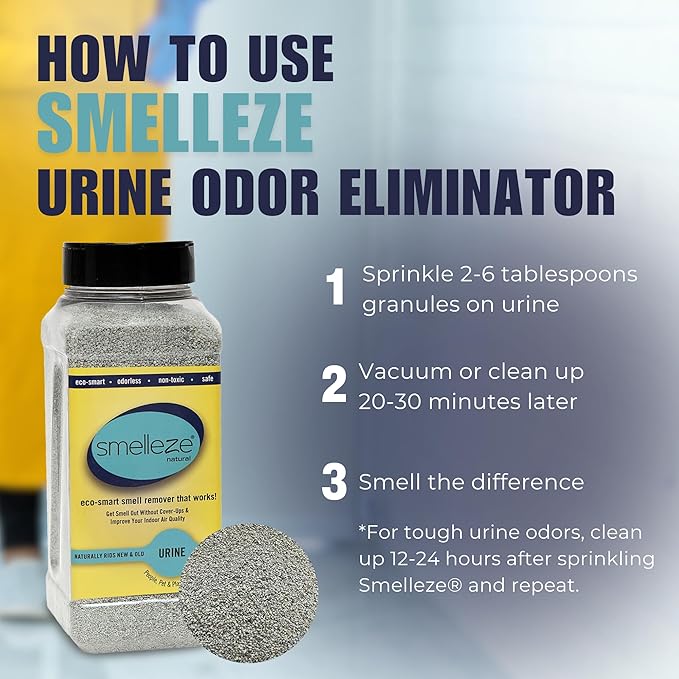 SMELLEZE Natural Urine Smell Removal Deodorizer: 2 lb. Granules Stops Urine Stench