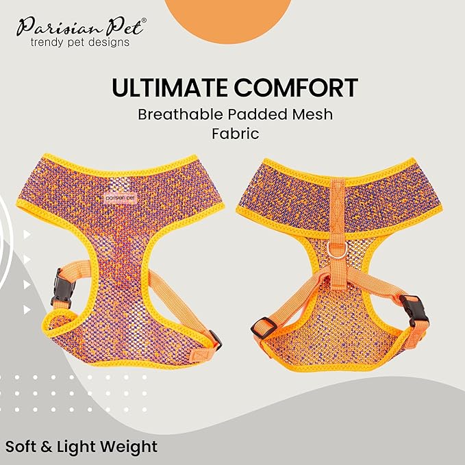 Parisian Pet Soft Padded Orange/Blue Adjustable No Pull Puppy Harness - Cooling Dog Harness for Walking, Running, Hiking - Medium Size M