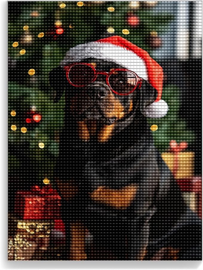 LTCZ Rottweiler with Glasses Diamond Art Painting Kits for Adults,Christmas 5d Diamond Painting Dots Art Kits for Adults Beginner, Home Wall Decor 16 * 20Inch