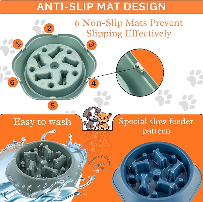Slow Feeder Dog Food Bowl – Bowl Designed to Slow Eating, Promotes Healthy Digestion and Prevents Bloat, Ideal for Cats and Dogs (DarkBlue)