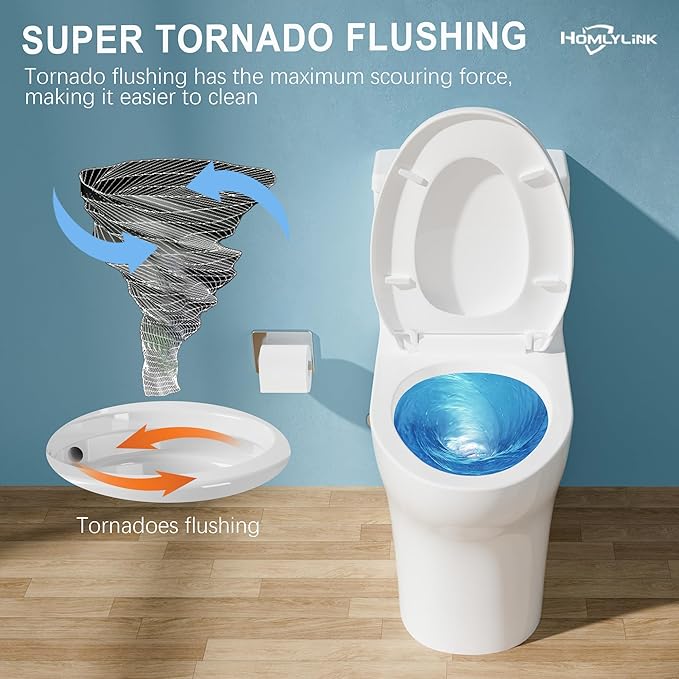 19 Inch Elongated Modern Tall Toilet for Seniors, Tornado Flush One Piece ADA High Skirted Toilet for Bathroom, Dual Flush 1.0/1.28 GPF, Comfort Bowl Heigh 18 Inch,12" Rough-in, White