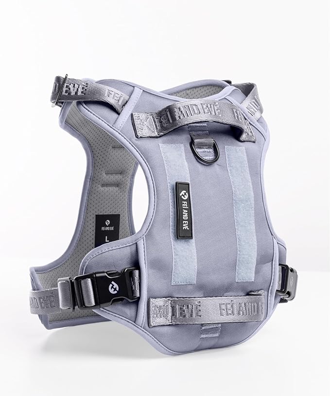 2025 New Edition, Fei & Eve Classic Dog Harness - Quick-Release Buckles | 3-Point No-Pull Control | Heavy-Duty 900D Nylon | Dual Safety Handles | Breathable Mesh | Adjustable Fit | Small,Gray