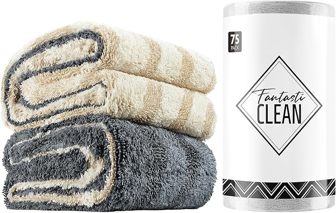 Fantasticlean Microfiber Towels Bundle, 75 Sheets Tear Away Cleaning Cloth Roll and 2 Pack Premium Drying Towel, for Home, car, Outdoor